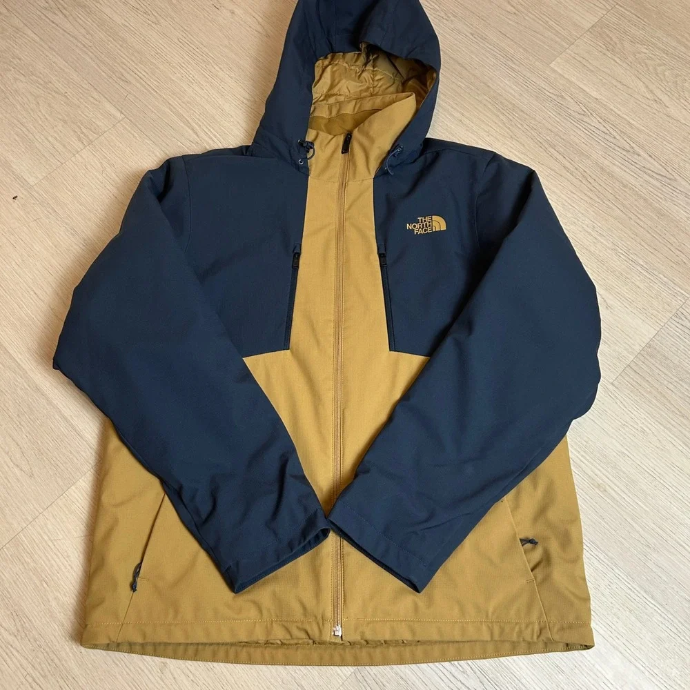 The North Face Mens Hooded Softshell Jacket Navy Blue Mustard Yellow Large